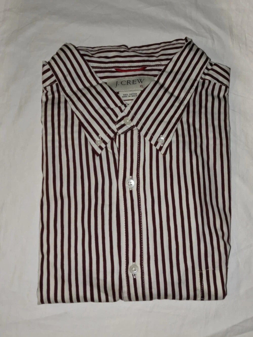 J.Crew Men’s Burgundy and White Stripe Button-Down Shirt